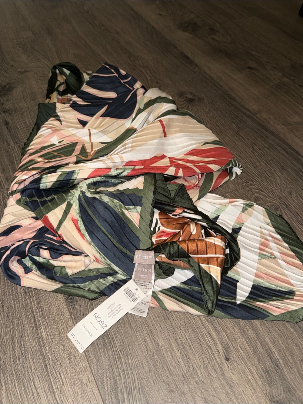 Chico's Pleated Palm Oversized Scarf Square - Navy, Coral, Green, Beige